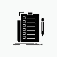 expertise. checklist. check. list. document Glyph Icon. Vector isolated illustration