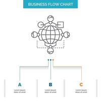 Function. instruction. logic. operation. meeting Business Flow Chart Design with 3 Steps. Line Icon For Presentation Background Template Place for text vector