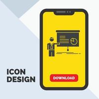 graph. meeting. presentation. report. seminar Glyph Icon in Mobile for Download Page. Yellow Background vector