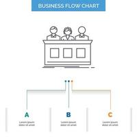 competition. contest. expert. judge. jury Business Flow Chart Design with 3 Steps. Line Icon For Presentation Background Template Place for text vector