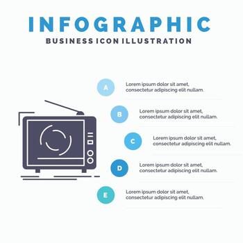 televisión. anuncio. publicidad. televisión. establecer plantilla de infografía para sitio web y presentación. icono de glifo gris con ilustración de vector de estilo infográfico azul.