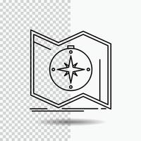 Direction. explore. map. navigate. navigation Line Icon on Transparent Background. Black Icon Vector Illustration