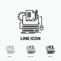 Type Writer. paper. computer. paper. keyboard Icon in Thin. Regular and Bold Line Style. Vector illustration