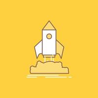 launch. startup. ship. shuttle. mission Flat Line Filled Icon. Beautiful Logo button over yellow background for UI and UX. website or mobile application vector