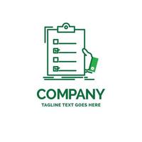 checklist. check. expertise. list. clipboard Flat Business Logo template. Creative Green Brand Name Design. vector