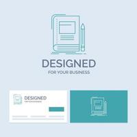 Book. business. education. notebook. school Business Logo Line Icon Symbol for your business. Turquoise Business Cards with Brand logo template vector