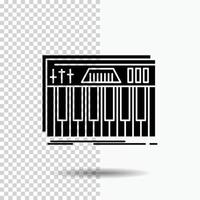 controlador. teclado. llaves. midi icono de glifo de sonido sobre fondo transparente. icono negro vector