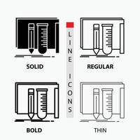 construir. equipo. fabuloso laboratorio. icono de herramientas en fino. regular. línea en negrita y estilo de glifo. ilustración vectorial vector