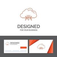 plantilla de logotipo empresarial para la nube. informática. datos. hospedaje la red. tarjetas de visita naranjas con plantilla de logotipo de marca vector