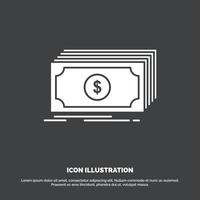 dinero. dólar. Finanzas. fondos. icono de dinero símbolo de vector de glifo para ui y ux. sitio web o aplicación móvil