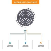 Consumption. cost. expense. lower. reduce Business Flow Chart Design with 3 Steps. Glyph Icon For Presentation Background Template Place for text. vector