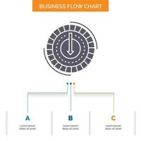 Consumption. cost. expense. lower. reduce Business Flow Chart Design with 3 Steps. Glyph Icon For Presentation Background Template Place for text. vector