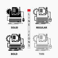 Type Writer. paper. computer. paper. keyboard Icon in Thin. Regular. Bold Line and Glyph Style. Vector illustration