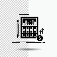 cálculo. datos. financiero. inversión. icono de glifo de mercado sobre fondo transparente. icono negro vector