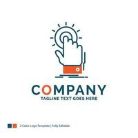touch. click. hand. on. start Logo Design. Blue and Orange Brand Name Design. Place for Tagline. Business Logo template. vector