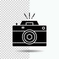 Camera. photography. capture. photo. aperture Glyph Icon on Transparent Background. Black Icon vector