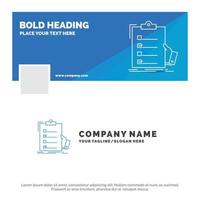 Blue Business Logo Template for checklist. check. expertise. list. clipboard. Facebook Timeline Banner Design. vector web banner background illustration