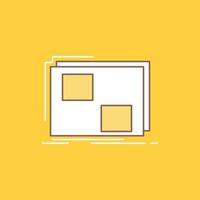 contenido. diseño. cuadro. página. icono lleno de línea plana de texto. hermoso botón de logotipo sobre fondo amarillo para ui y ux. sitio web o aplicación móvil vector