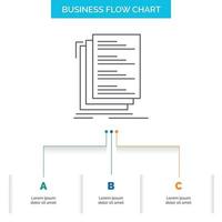 Code. coding. compile. files. list Business Flow Chart Design with 3 Steps. Line Icon For Presentation Background Template Place for text vector