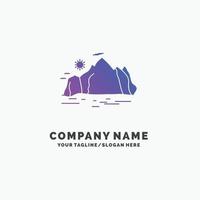 Nature. hill. landscape. mountain. scene Purple Business Logo Template. Place for Tagline. vector