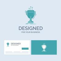award. competitive. cup. edge. prize Business Logo Glyph Icon Symbol for your business. Turquoise Business Cards with Brand logo template. vector