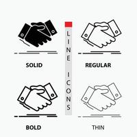 handshake. hand shake. shaking hand. Agreement. business Icon in Thin. Regular. Bold Line and Glyph Style. Vector illustration