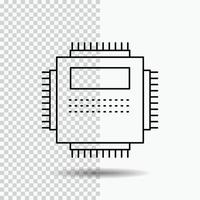 procesador. hardware. computadora. ordenador personal. icono de línea de tecnología sobre fondo transparente. ilustración de vector de icono negro