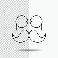 bigote. inconformista. movimiento lentes. icono de línea de hombres sobre fondo transparente. ilustración de vector de icono negro