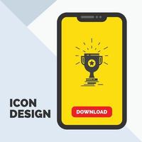 award. trophy. prize. win. cup Glyph Icon in Mobile for Download Page. Yellow Background vector