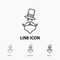 moustache. Hipster. movember. Santa Clause. Hat Icon in Thin. Regular and Bold Line Style. Vector illustration