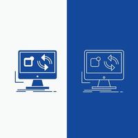 update. app. application. install. sync Line and Glyph web Button in Blue color Vertical Banner for UI and UX. website or mobile application vector