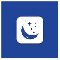 Blue Round Button for Moon. Night. star. weather. space Glyph icon vector