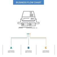 Console. game. gaming. pad. drive Business Flow Chart Design with 3 Steps. Line Icon For Presentation Background Template Place for text vector