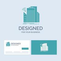 Buildings. city. sensor. smart. urban Business Logo Glyph Icon Symbol for your business. Turquoise Business Cards with Brand logo template. vector