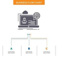 webinar. forum. online. seminar. website Business Flow Chart Design with 3 Steps. Glyph Icon For Presentation Background Template Place for text. vector