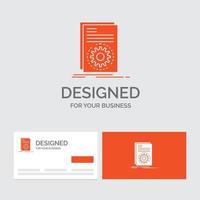 plantilla de logotipo empresarial para código. ejecutable. expediente. correr. guion. tarjetas de visita naranjas con plantilla de logotipo de marca. vector