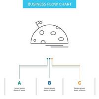 planet. space. moon. flag. mars Business Flow Chart Design with 3 Steps. Line Icon For Presentation Background Template Place for text vector
