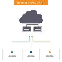 cloud. network. server. internet. data Business Flow Chart Design with 3 Steps. Glyph Icon For Presentation Background Template Place for text. vector