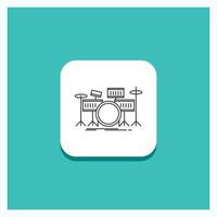 Round Button for drum. drums. instrument. kit. musical Line icon Turquoise Background vector