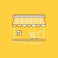 shop. store. market. building. shopping Flat Line Filled Icon. Beautiful Logo button over yellow background for UI and UX. website or mobile application vector