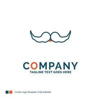 bigote. inconformista. movimiento masculino. diseño de logotipo de hombres. diseño de marca azul y naranja. lugar para el eslogan. plantilla de logotipo de empresa. vector