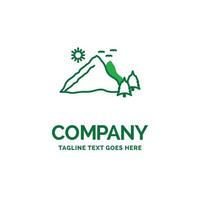 mountain. landscape. hill. nature. scene Flat Business Logo template. Creative Green Brand Name Design. vector