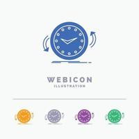 Backup. clock. clockwise. counter. time 5 Color Glyph Web Icon Template isolated on white. Vector illustration