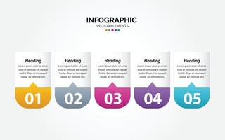 Horizontal Infographic business colorful template banner design 5 options background style you can used for marketing process workflow presentation development plan vector