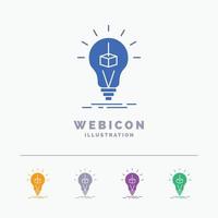 3d Cube. idea. bulb. printing. box 5 Color Glyph Web Icon Template isolated on white. Vector illustration