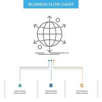 business. international. net. network. web Business Flow Chart Design with 3 Steps. Line Icon For Presentation Background Template Place for text vector