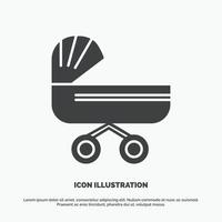 trolly. baby. kids. push. stroller Icon. glyph vector gray symbol for UI and UX. website or mobile application