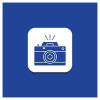 Blue Round Button for Camera. photography. capture. photo. aperture Glyph icon vector