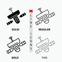 satellite. antenna. radar. space. Signal Icon in Thin. Regular. Bold Line and Glyph Style. Vector illustration