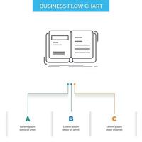 autor. libro. abierto. historia. diseño de diagrama de flujo de negocios de narración con 3 pasos. icono de línea para el lugar de plantilla de fondo de presentación para texto vector